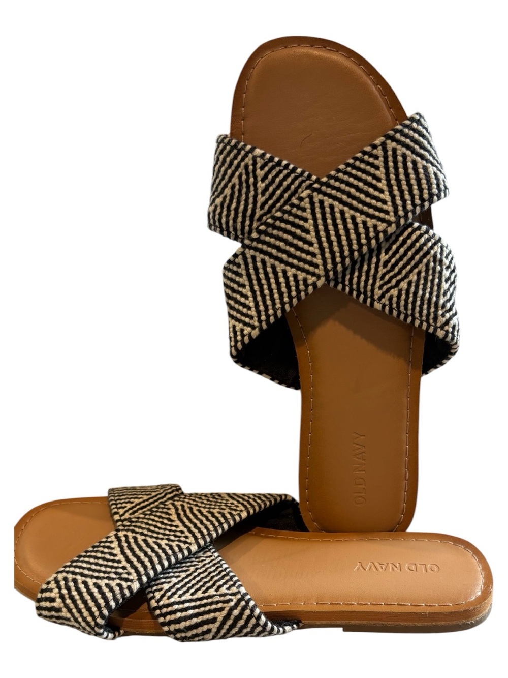 Old Navy - Woven Textured Crisscross Sandals, Shoes. Size 7. Black and white - Picture 2 of 11